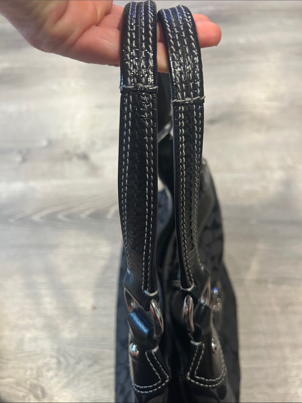 Coach SoHo Signature Buckle Hobo bag Black Jacquard Canvas Leather Trim Y2K - Picture 12 of 16